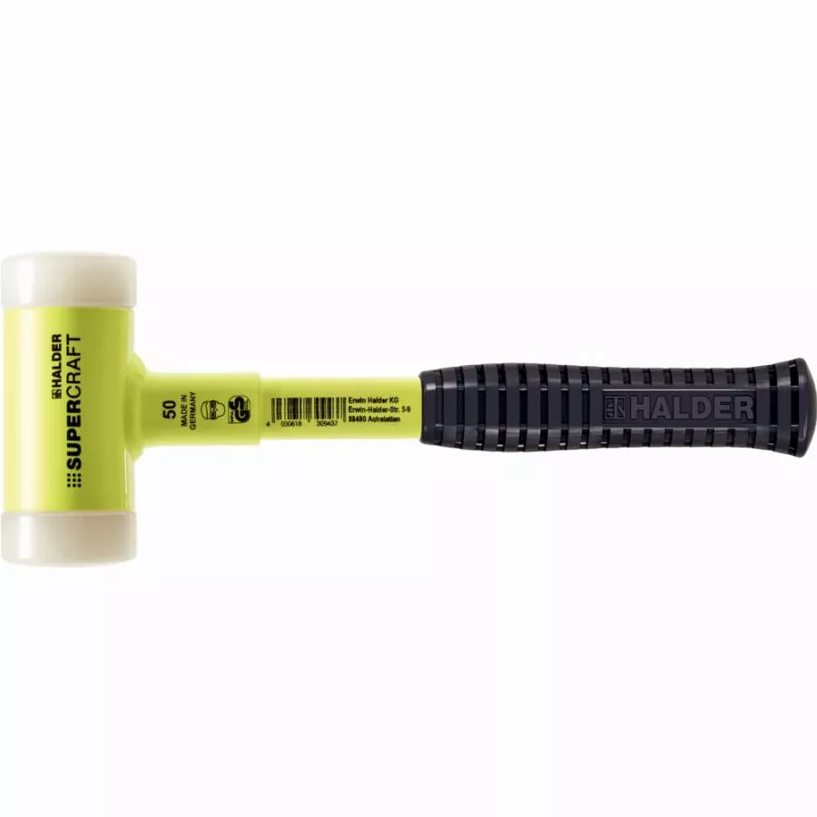 Maillet SUPERCRAFT, avec manche en tube d'acier incassable, revêtu jaune fluorescent et poignée antidérapante - D=60 mm - 3377.160