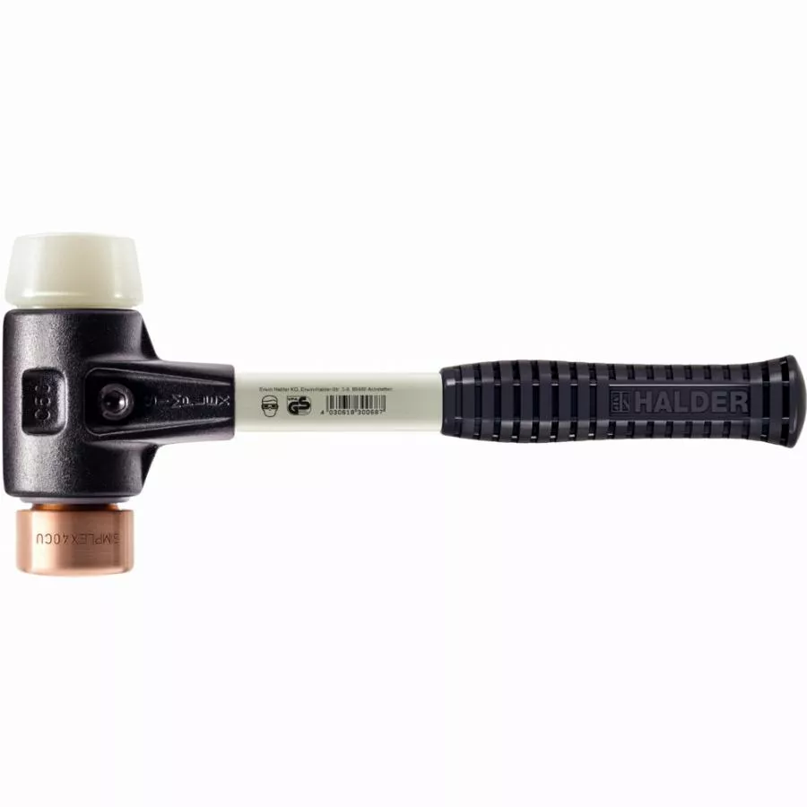 Maillet HALDER SIMPLEX Cuivre / nylon avec boîtier en fonte malléable renforcée et manche en fibre de verre - D=40 mm - 3748.040 Maillet HALDER SIMPLEX Cuivre / nylon avec boîtier en fonte malléable renforcée et manche en fibre de verre - D=40 mm - 3748.040