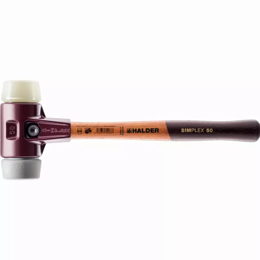 Maillet HALDER SIMPLEX TPE moyen / superplastique avec boîtier en fonte malléable et manche en bois - D=60 mm - 3038.060