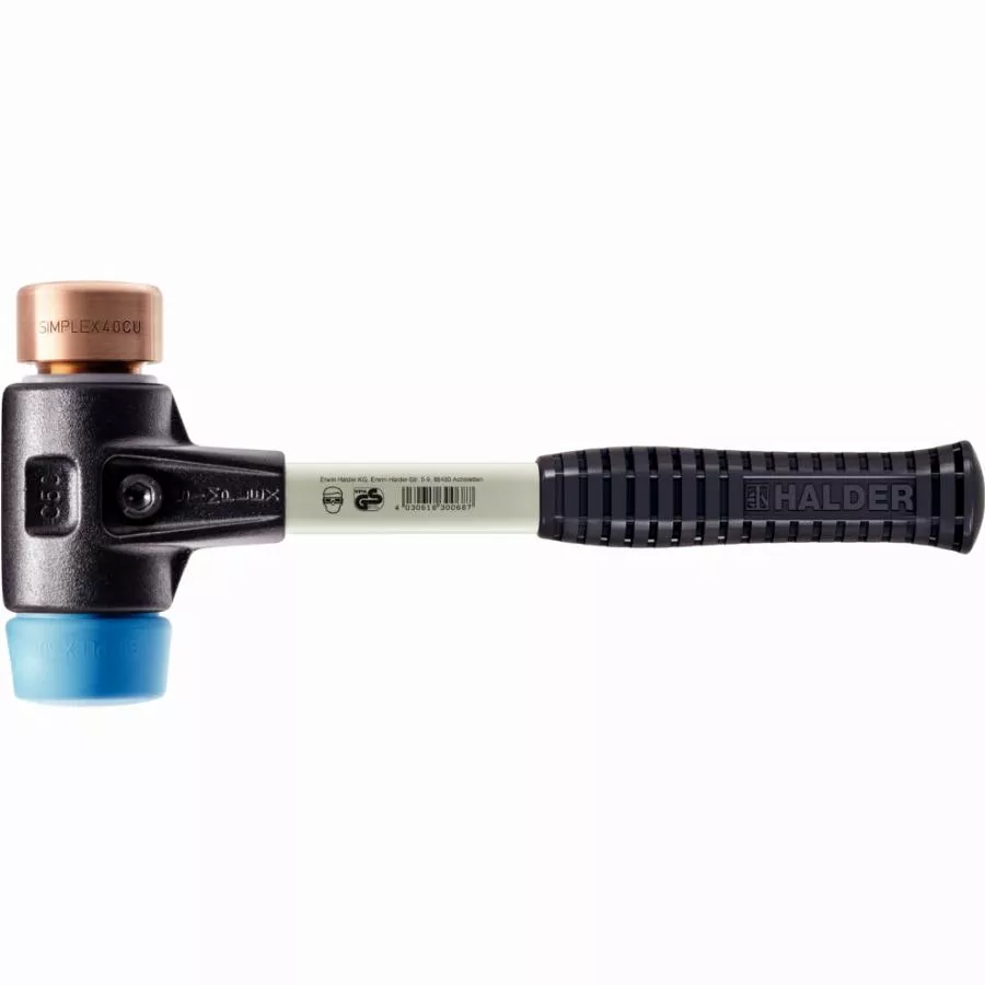 Maillet HALDER SIMPLEX TPE souple / cuivre avec boîtier en fonte malléable renforcée et manche en fibre de verre - D=40 mm - 3714.040