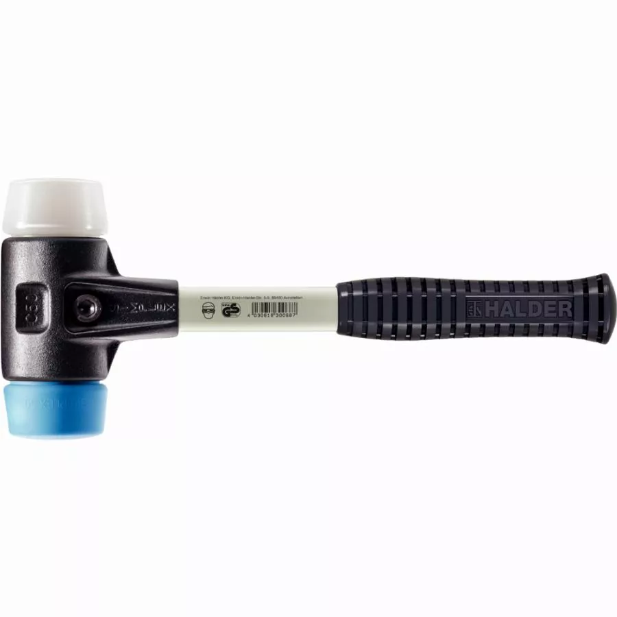 Maillet HALDER SIMPLEX TPE souple / superplastique avec boîtier en fonte malléable renforcée et manche en fibre de verre - D=60 mm - 3717.060