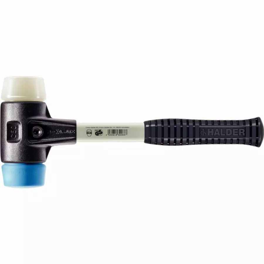 Maillet HALDER SIMPLEX TPE souple / nylon avec boîtier en fonte malléable renforcée et manche en fibre de verre - D=60 mm - 3718.060