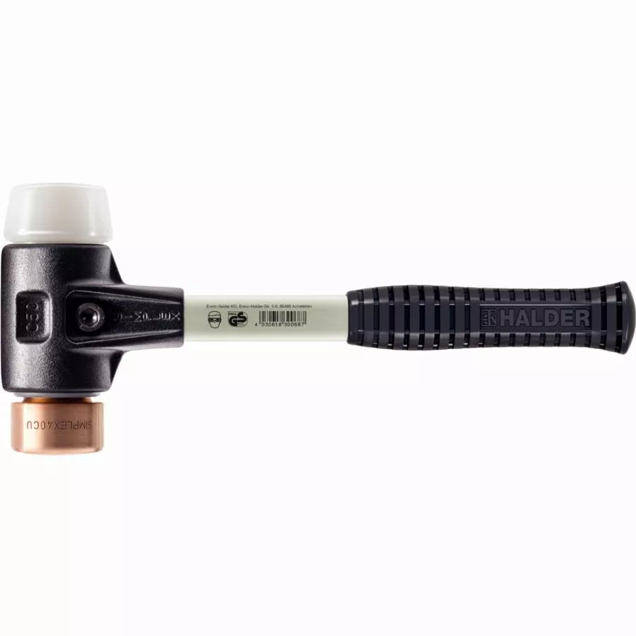 Maillet HALDER SIMPLEX Cuivre / superplastique avec boîtier en fonte malléable renforcée et manche en fibre de verre - D=40 mm - 3747.040 Maillet HALDER SIMPLEX Cuivre / superplastique avec boîtier en fonte malléable renforcée et manche en fibre de verre - D=40 mm - 3747.040