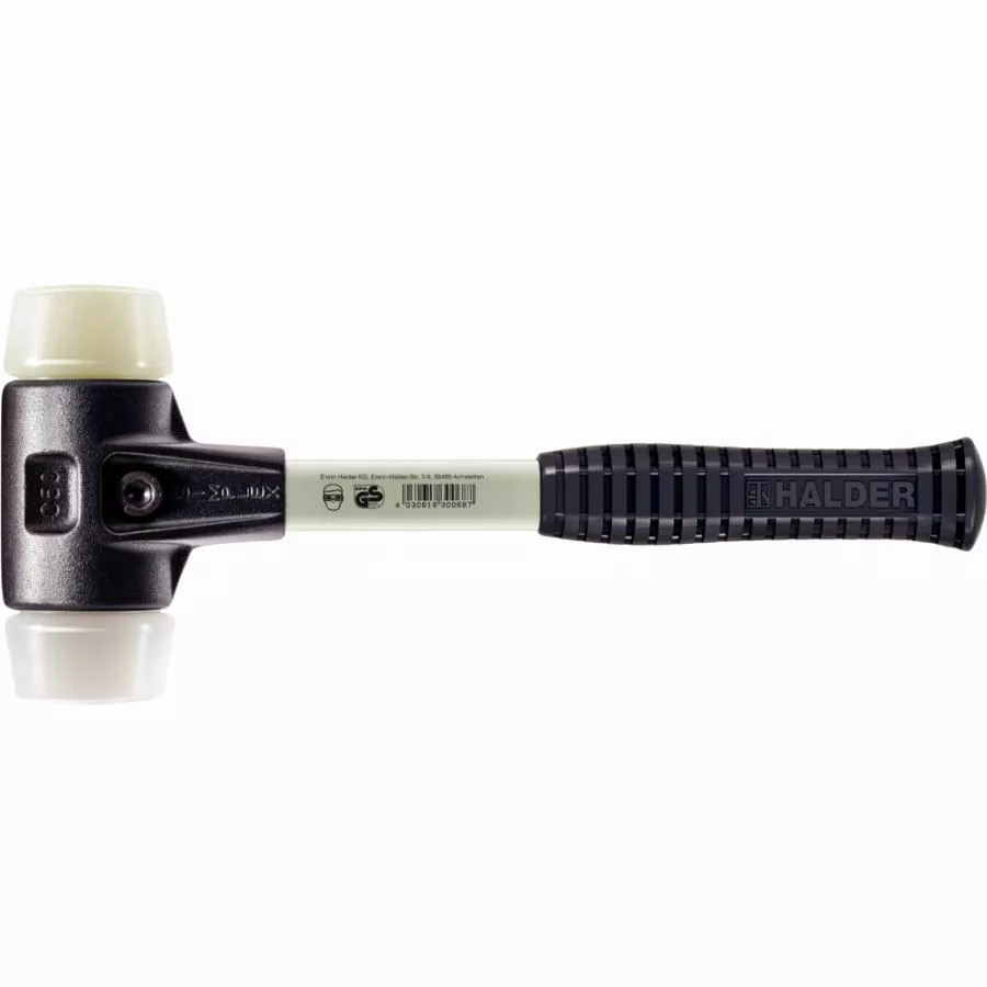 Maillet HALDER SIMPLEX superplastique / nylon avec boîtier en fonte malléable renforcée et manche en fibre de verre - D=80 mm - 3778.080 Maillet HALDER SIMPLEX superplastique / nylon avec boîtier en fonte malléable renforcée et manche en fibre de verre - D=80 mm - 3778.080