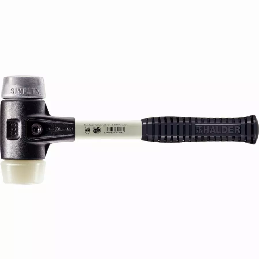 Maillet HALDER SIMPLEX Nylon / métal doux avec boîtier en fonte malléable renforcée et manche en fibre de verre - D=80 mm - 3789.080 Maillet HALDER SIMPLEX Nylon / métal doux avec boîtier en fonte malléable renforcée et manche en fibre de verre - D=80 mm - 3789.080