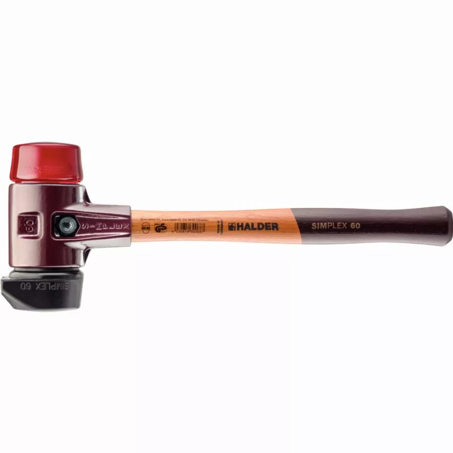 Maillet HALDER SIMPLEX Caoutchouc chargé, avec pied intégré / plastique, avec boîtier en fonte malléable et manche en bois de haute qualité - D=60 mm - 3026.260