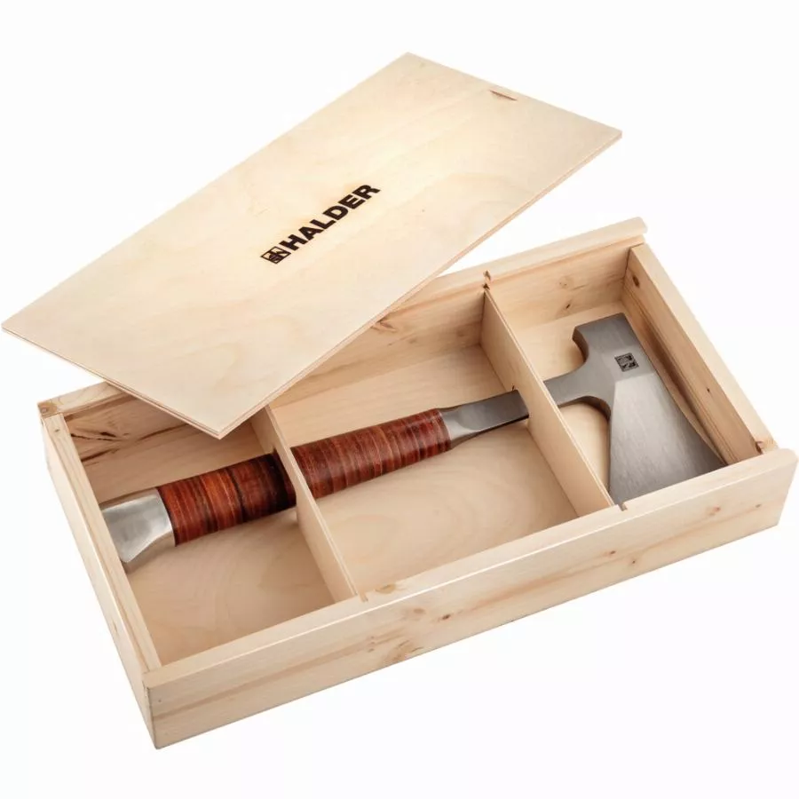 Hachette, Avec poignée en cuir, avec ceinture à poche en cuir de qualité protégeant les lames  dans un joli coffret cadeau en bois - 3555s001