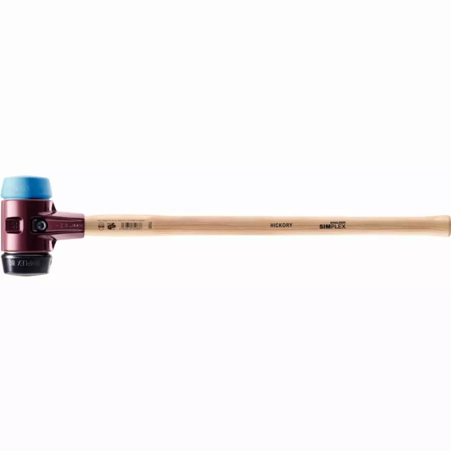 Marteau de frappeur HALDER SIMPLEX TPE souple / caoutchouc chargé avec boîtier en fonte malléable et manche en bois d'hickory - D=80 mm - 3012.081