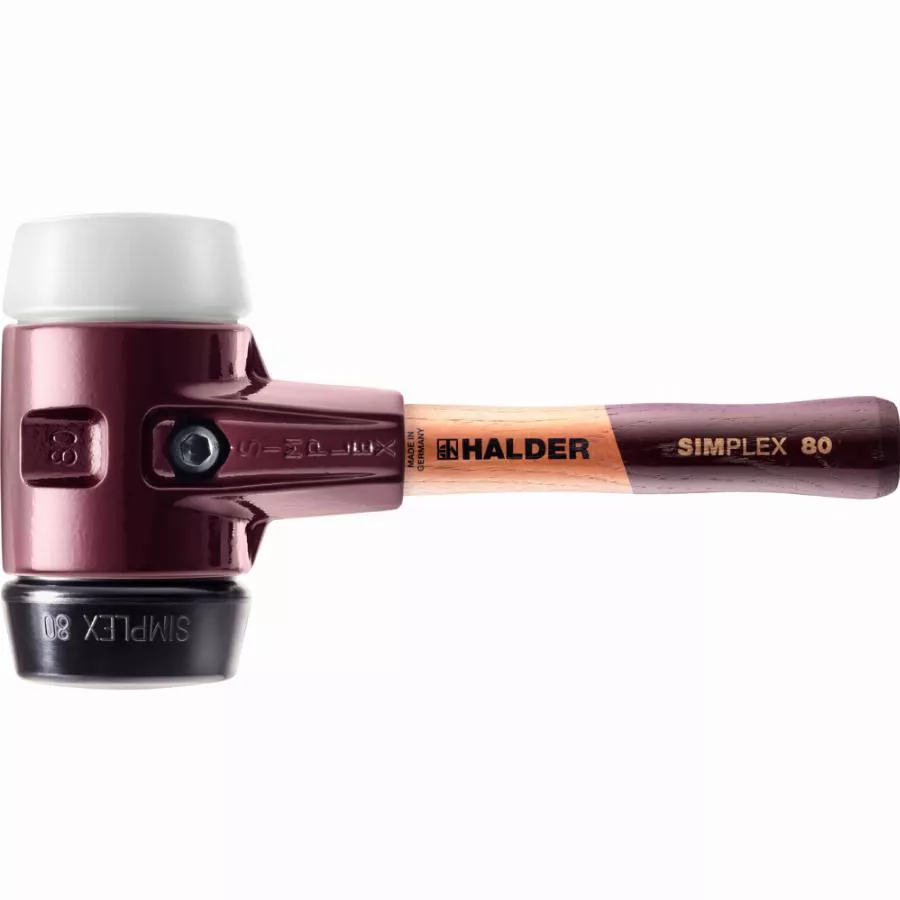 Maillet HALDER SIMPLEX Caoutchouc chargé / superplastique avec boîtier en fonte malléable et manche en bois - D=80 mm - Manche extra-court - 3027.082