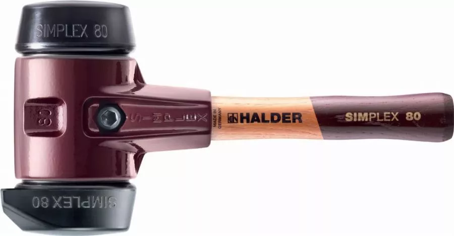 Maillet HALDER SIMPLEX Caoutchouc chargé, avec pied intégré / avec boîtier en fonte malléable et manche en bois de haute qualité - D=80 mm - Manche extra-court - 3022.282