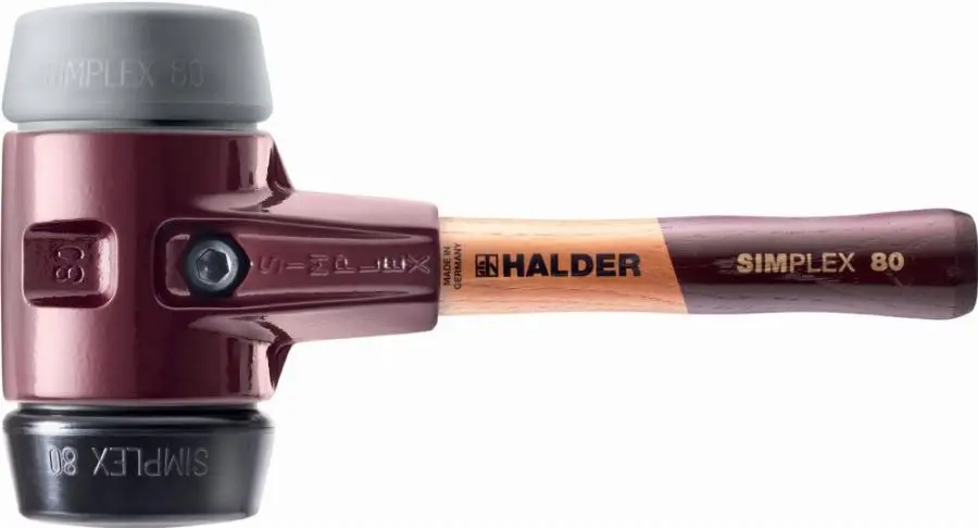 Maillet HALDER SIMPLEX TPE moyen / caoutchouc chargé avec boîtier en fonte malléable et manche en bois - D=80 mm - Manche extra-court - 3023.082