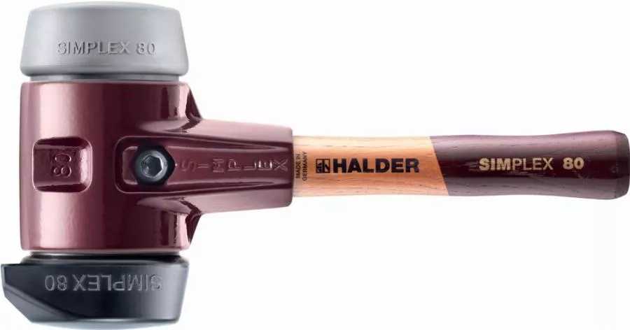Maillet HALDER SIMPLEX Caoutchouc chargé, avec pied intégré / TPE moyen, avec boîtier en fonte malléable et manche en bois de haute qualité - D=80 mm - Manche extra-court - 3023.282