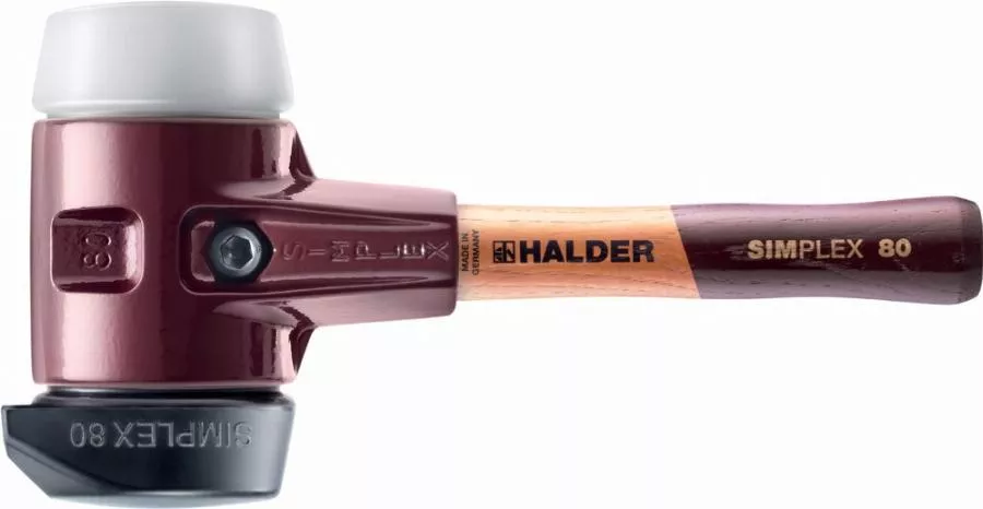 Maillet HALDER SIMPLEX Caoutchouc chargé, avec pied intégré / superplastique, avec boîtier en fonte malléable et manche en bois de haute qualité - D=80 mm - Manche extra-court - 3027.282