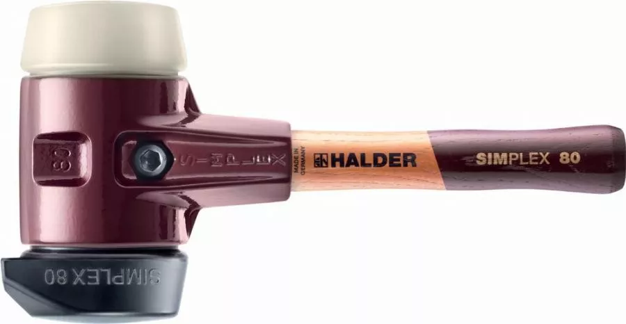 Maillet HALDER SIMPLEX Caoutchouc chargé, avec pied intégré / nylon, avec boîtier en fonte malléable et manche en bois de haute qualité - D=80 mm - Manche extra-court - 3028.282
