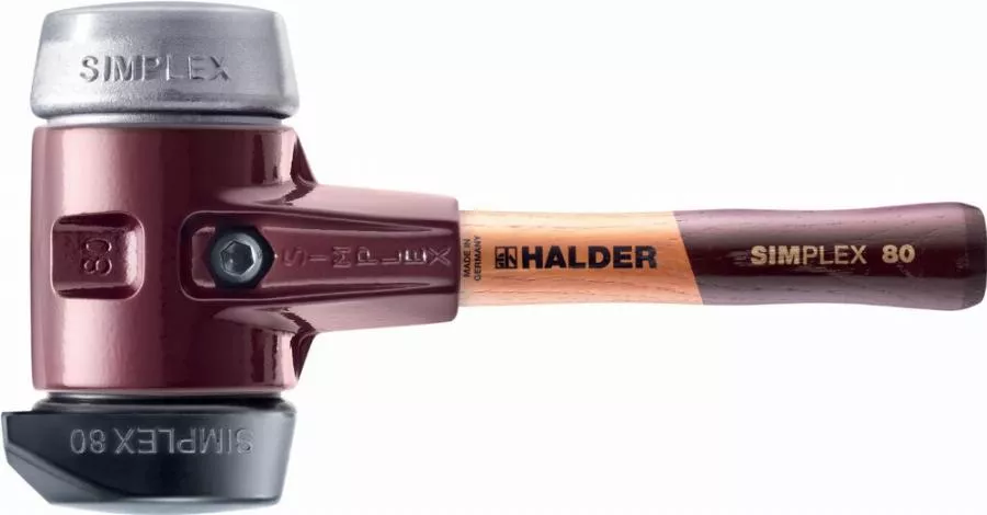 Maillet HALDER SIMPLEX Caoutchouc chargé, avec pied intégré / métal doux, avec boîtier en fonte malléable et manche en bois de haute qualité - D=80 mm - Manche extra-court - 3029.282