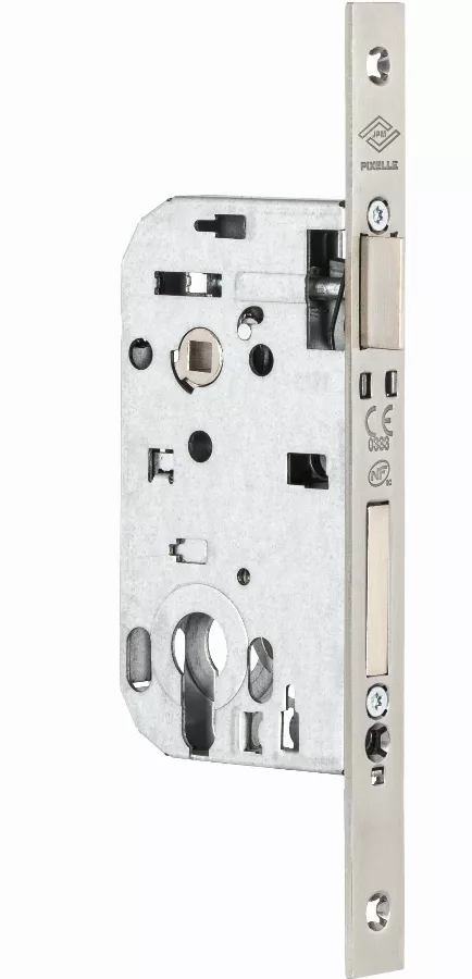 Serrure à larder JPM Pixelle - Pêne dormant 1/2 tour - Axe 50 mm - Clé i avec gâche - Inox bout carré - PX1000-03-1B