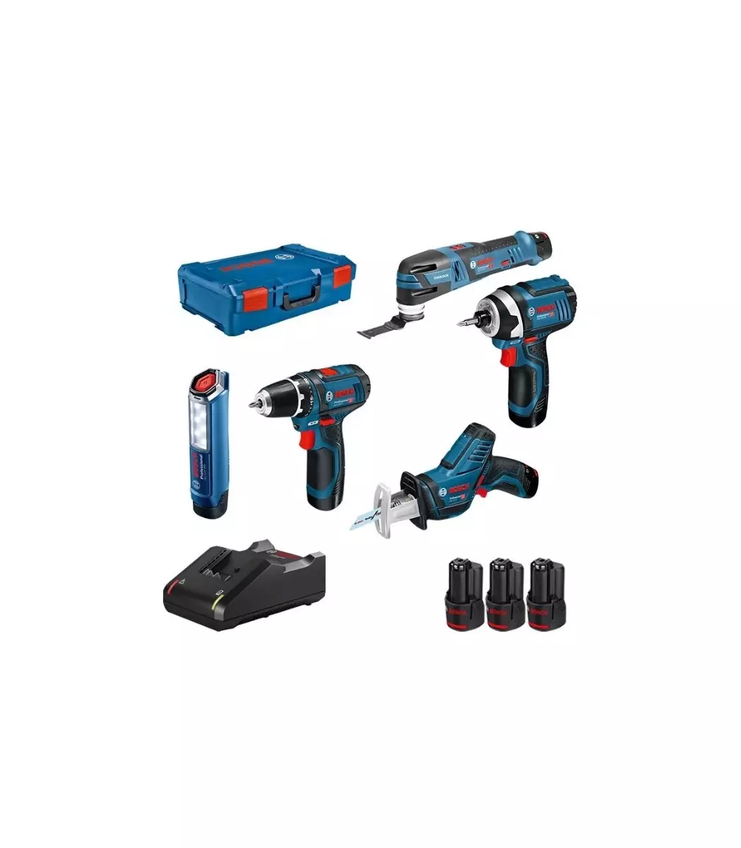 Lot de 5 outils 12V - BOSCH PRO - avec 3 batteries GBA 12V 2.0Ah - chargeur GAL 12 - L-Boxx - 0615990N1D