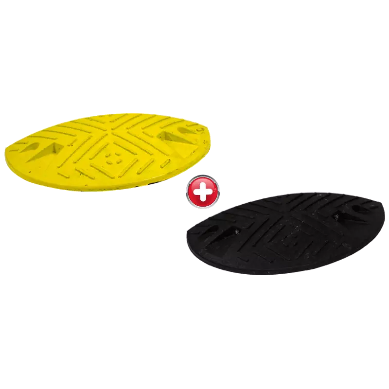 Kit de 2 modules 1/2 rond de ralentisseur - 215 x 430 m - H 60 mm - Jaune + Noir - NOVAP - 8003098 Kit de 2 modules 1/2 rond de ralentisseur - 215 x 430 m - H 60 mm - Jaune + Noir - NOVAP - 8003098