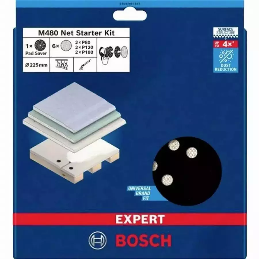 Kit Feuilles abrasives BOSCH Expert M480 - Coussin 225mm - Boite de 6 pièces -  2608901667