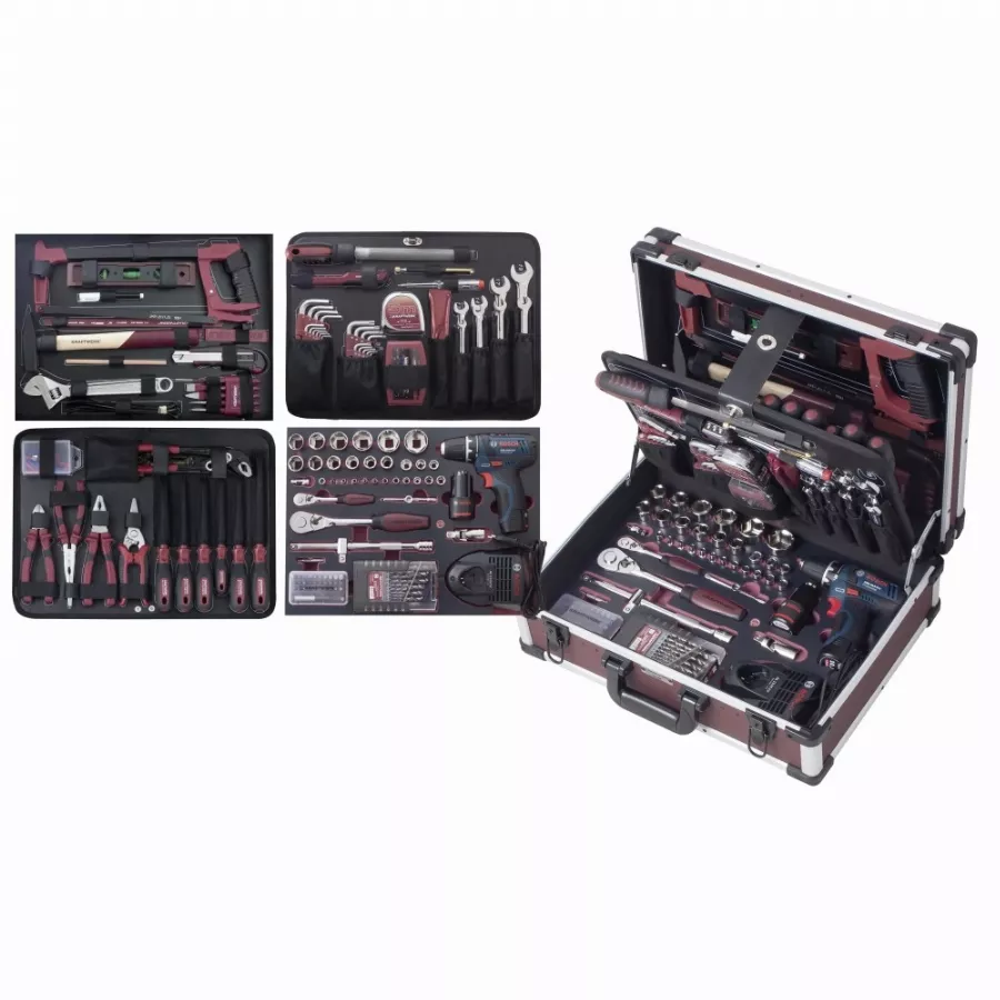 Coffret d'outils Pro-Line KRAFTWERK 264 pièces + perceuse visseuse BOSCH 1/4" 1/2" - 3949