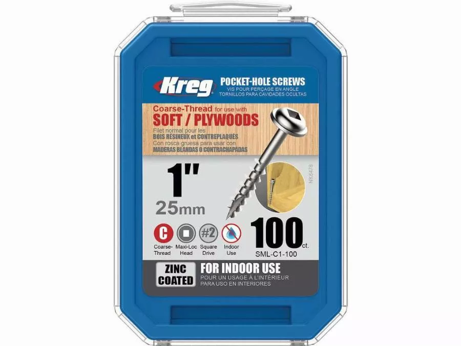 Vis zinc KREG 25 mm avec filetage grossier - Boite de 100 vis - SML-C1