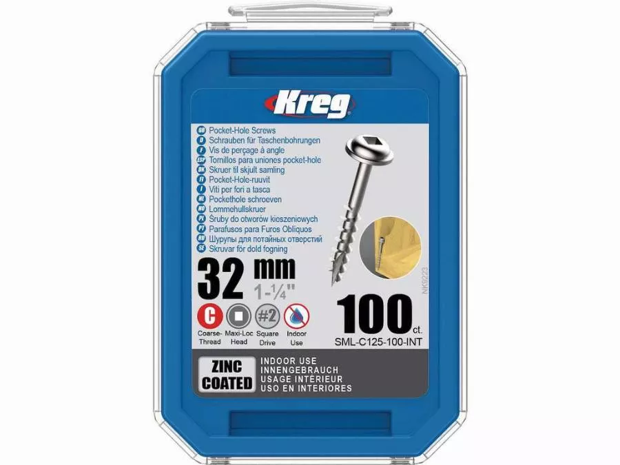 Vis zinc KREG 32 mm avec filetage grossier - Boite de 500 vis - SML-C125-500-INT Vis zinc KREG 32 mm avec filetage grossier - Boite de 500 vis - SML-C125-500-INT