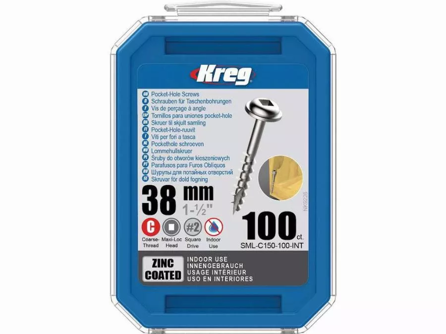 Vis zinc KREG 38 mm avec filetage grossier - Boite de 250 vis - SML-C150-250-INT Vis zinc KREG 38 mm avec filetage grossier - Boite de 250 vis - SML-C150-250-INT