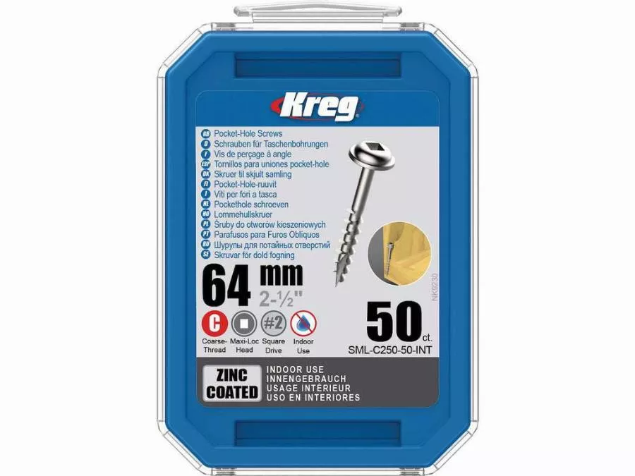 Vis zinc KREG 64 mm avec filetage grossier - Boite de 50 vis - SML-C250-50-INT Vis zinc KREG 64 mm avec filetage grossier - Boite de 50 vis - SML-C250-50-INT