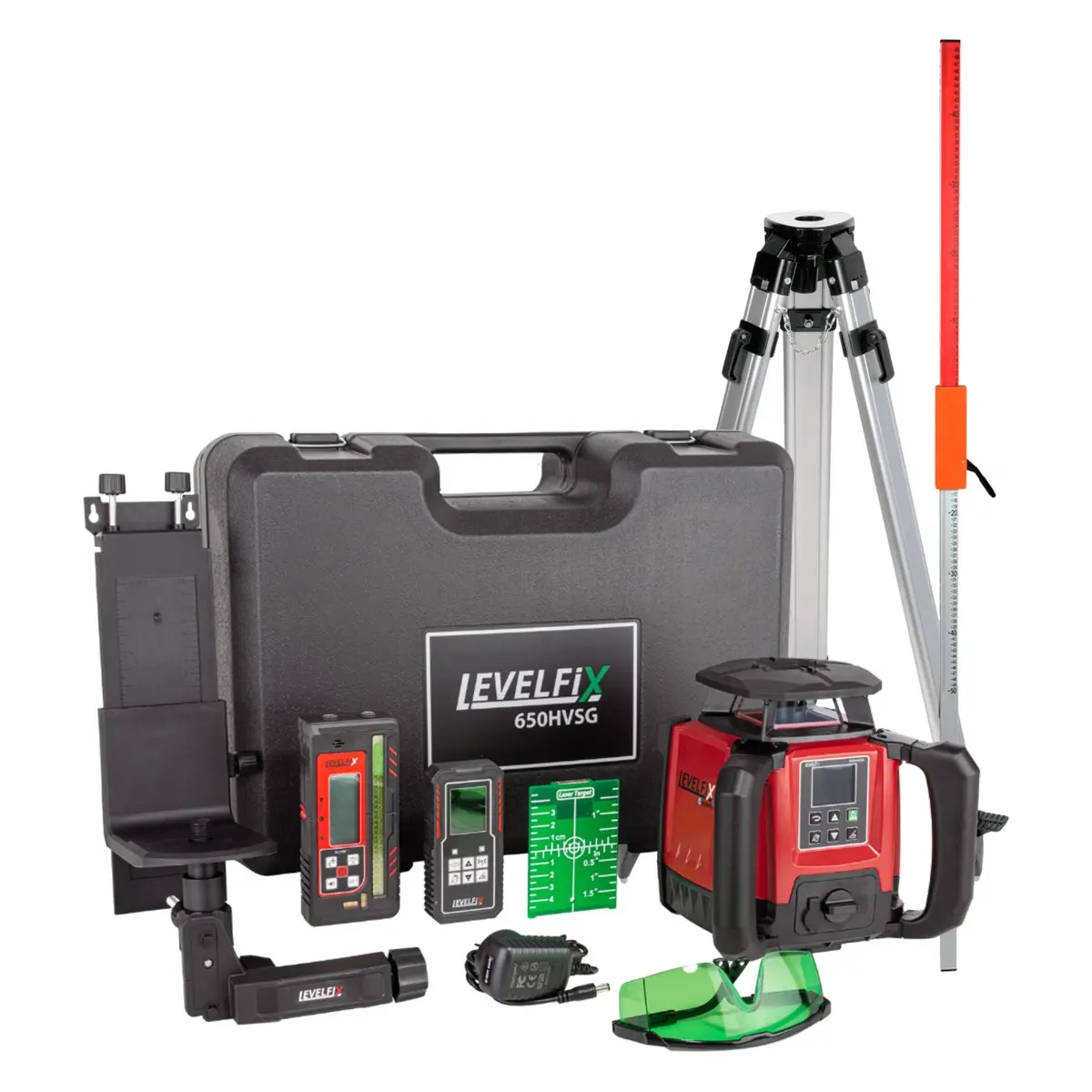 Laser rotatif Levelfix 650HVSG multifonction vert - Set 1 avec Trépied 1,8 m + Mire de mesure - NETIM - 554651