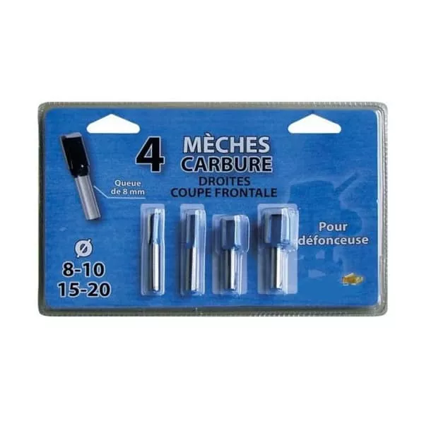 Lot de 4 mèches LEMAN droites carbure queue 8mm - 428.700.04 Lot de 4 mèches LEMAN droites carbure queue 8mm - 428.700.04