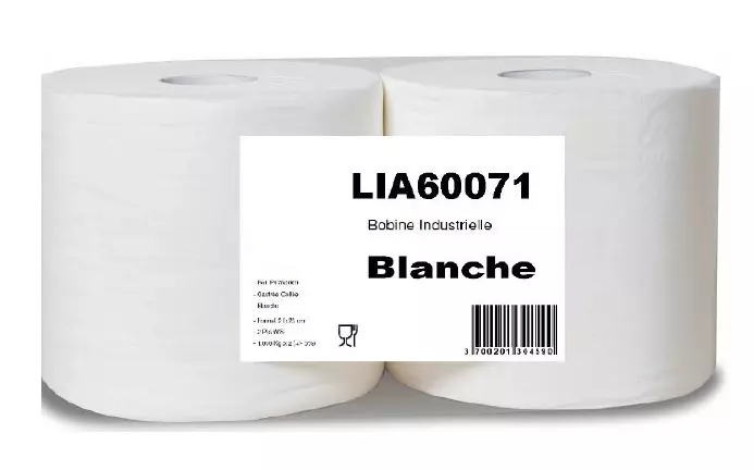 Lot de 2 Bobines 21x23 - CRISTAL HYGIENE - blanc 2 plis 2x550 feuilles gaufré - P1750000