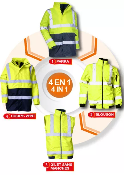 Prévention parka 4 en 1LMA haute visibilité T6 XXL Jaune fluo/ Marine - 5002 T6/XXL Prévention parka 4 en 1LMA haute visibilité T6 XXL Jaune fluo/ Marine - 5002 T6/XXL