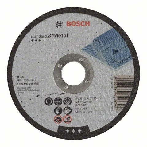 Disque à tronçonner BOSCH à moyeu plat Standard Pour le Métal 125X2.5 MM - Lot de 50 - 2608603166