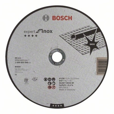 Disque EXPERT à tronçonner BOSCH à moyeu plat Spécial inox 230X2.0 MM - Lot de 25 - 2608600096