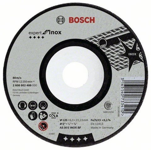 Disques à tronçonner Expert Inox BOSCH - 125 x 6.0 mm - Lot de 10 - 2608602488