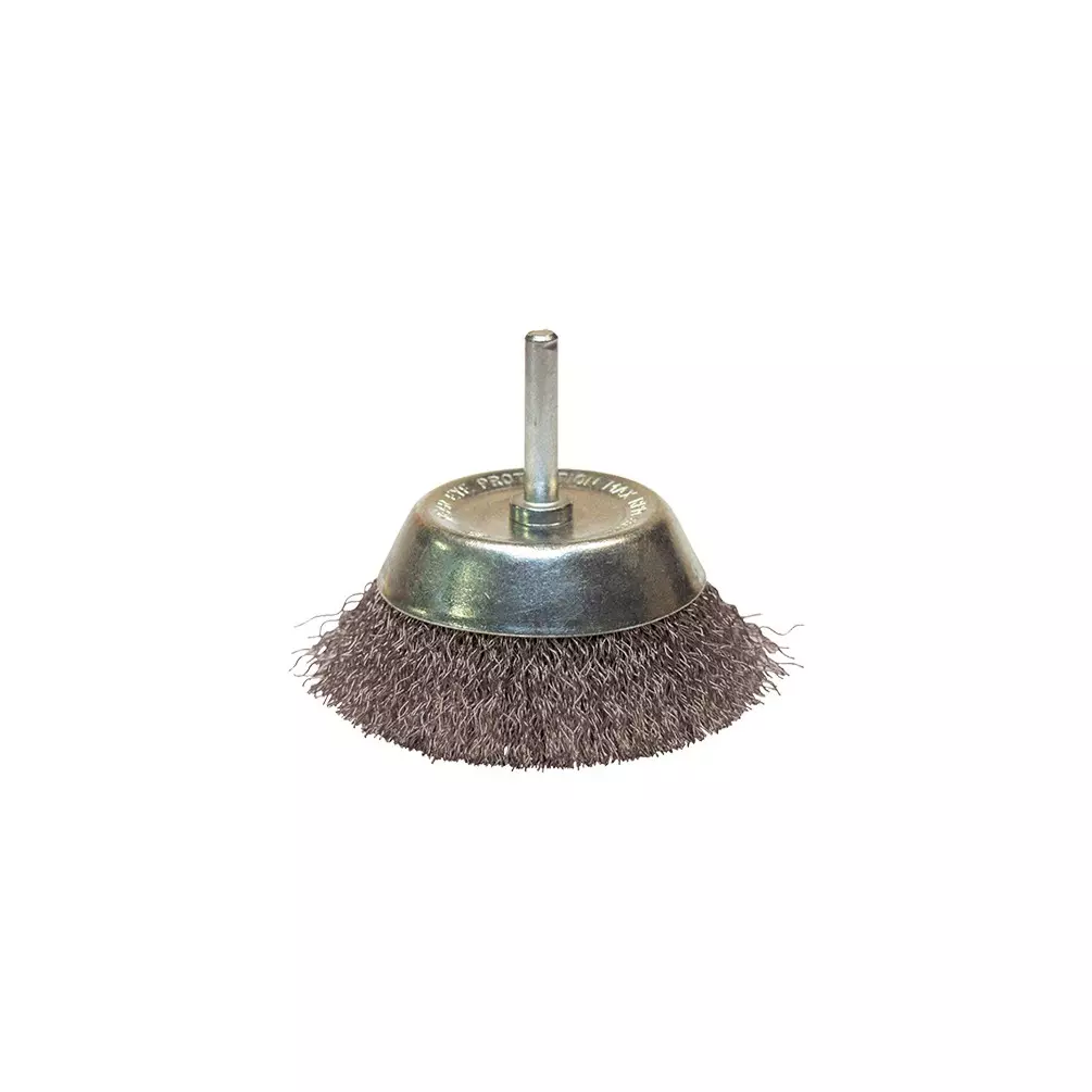 Brosse conique sur tige fil acier ondulé décapage dur bois/métal - D. 75 mm - Q. 6 mm - fil 0.30 - LEMAN - 310.075V Brosse conique sur tige fil acier ondulé décapage dur bois/métal - D. 75 mm - Q. 6 mm - fil 0.30 - LEMAN - 310.075V