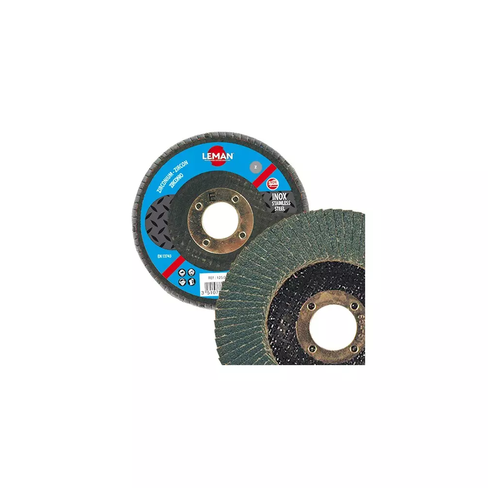 Disque à lamelles zirconium bombé pour Inox - D. 115 x Al. 22,23 mm Gr. 40 - LEMAN - 115.040Z