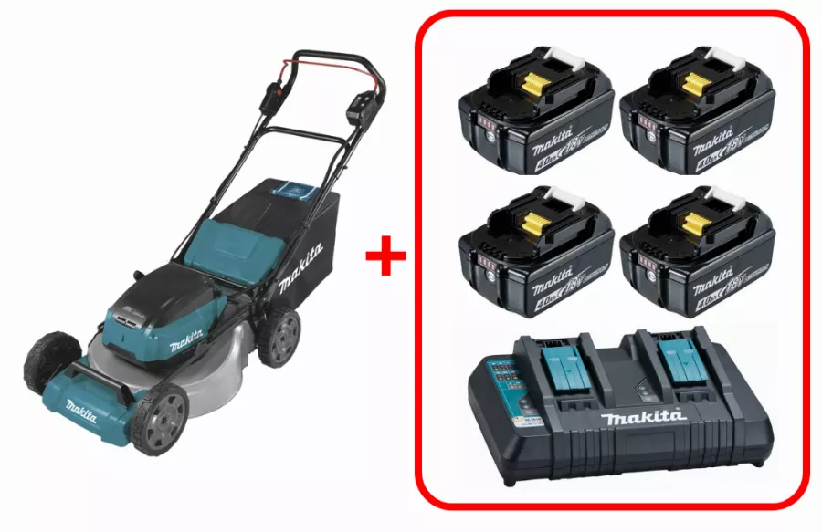 Tondeuse DLM530 36V 2 x 18V Li-Ion MAKITA + 4 batteries 4Ah + Chargeur double DC18RD