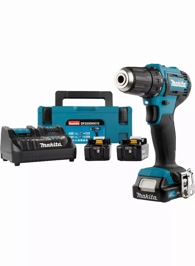 Perceuse visseuse 12 V CXT Ø 10 mm - MAKITA - avec 1 batterie 12v-2.0Ah et 2x18 V-5.0Ah - chargeur - MakPac - DF333DNX10 Perceuse visseuse 12 V CXT Ø 10 mm - MAKITA - avec 1 batterie 12v-2.0Ah et 2x18 V-5.0Ah - chargeur - MakPac - DF333DNX10
