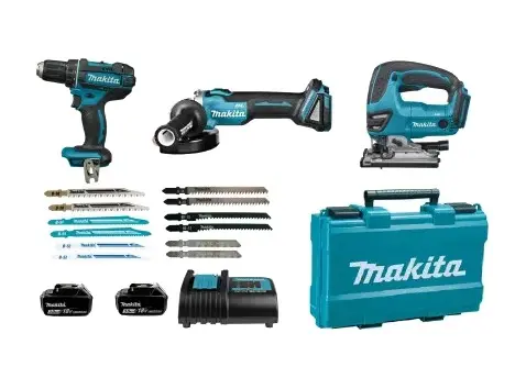 Pack 3 outils 18 V LXT (DDF482SFE+DJV180ZX+DGA504Z) + 2 batteries 3 Ah + chargeur + coffret synthétique - MAKITA - LOT0337