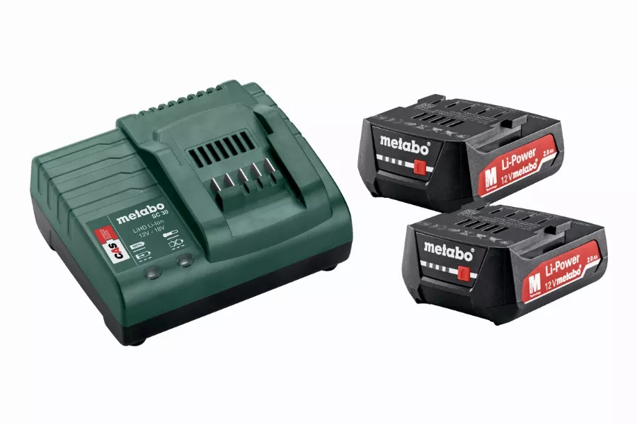 Pack énergie 12V METABO - Pack 2 Batteries 12 Volts + chargeur 2 x 2,0 Ah Li-Power, SC 30 - 685300000