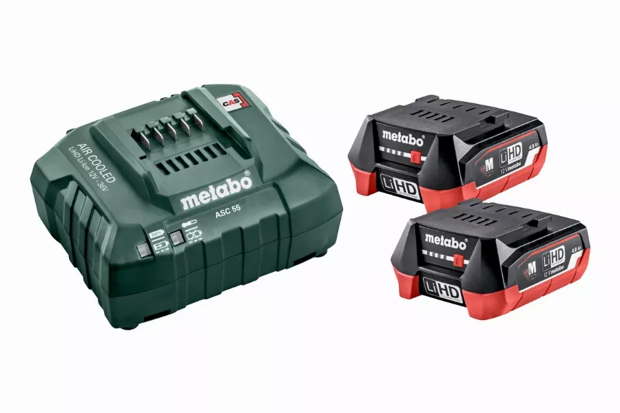 Pack énergie 12V METABO - Pack 2 Batteries 12 Volts + chargeur 2 x 4,0Ah LiHD, ASC 55 - 685301000