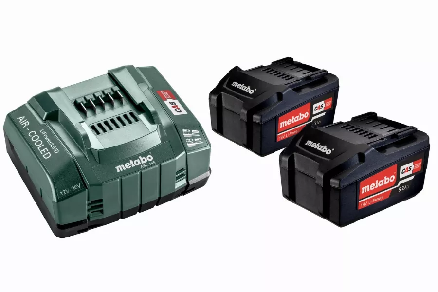 Pack énergie 18V METABO - Pack 2 Batteries 18 volts + chargeur rapide 2 x 5,2 Ah Li-Power, ASC 145, coffret - 685051000