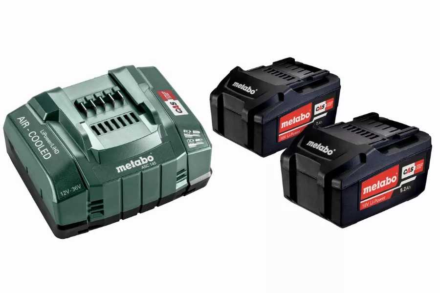 Pack énergie 18V METABO - Pack 2 Batteries 18 volts + chargeur rapide 2 x 5,2 Ah Li-Power, ASC 145, coffret - 685051000 Pack énergie 18V METABO - Pack 2 Batteries 18 volts + chargeur rapide 2 x 5,2 Ah Li-Power, ASC 145, coffret - 685051000