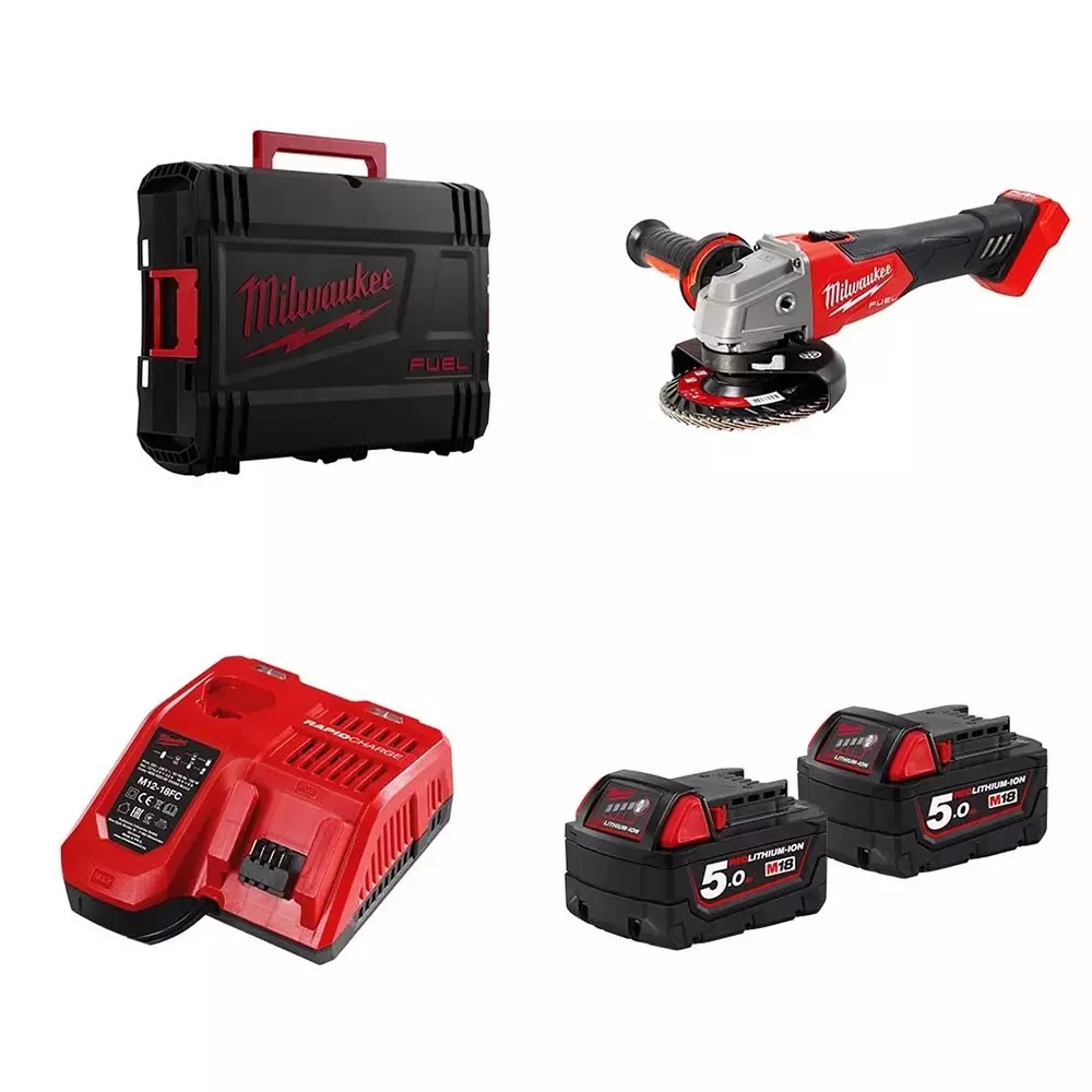 Meuleuse d'angle 125 mm M18 FSAG125XB-502X - MILWAUKEE - avec 2 batteries 18V 5.0Ah - chargeur - HDBOX - 4933478430 Meuleuse d'angle 125 mm M18 FSAG125XB-502X - MILWAUKEE - avec 2 batteries 18V 5.0Ah - chargeur - HDBOX - 4933478430