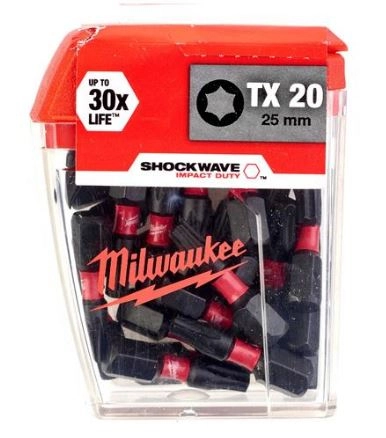 Embouts TX20 SHW 25mm MILWAUKEE - Boite de 25 - 4932430875