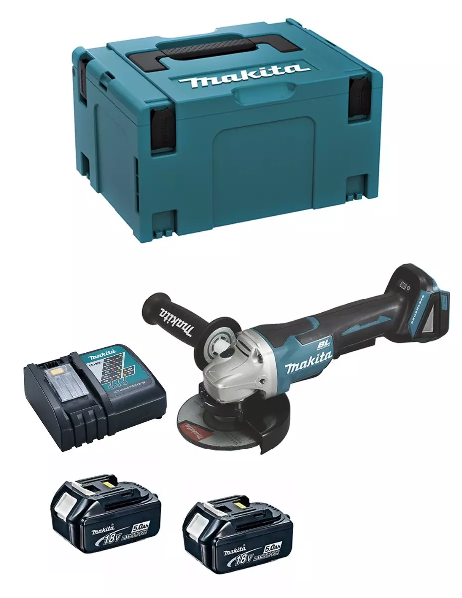 Meuleuse Ø 125 mm 18V LXT - MAKITA - 2 batteries 18V 5.0Ah - chargeur - MakPac - DGA508RTJ Meuleuse Ø 125 mm 18V LXT - MAKITA - 2 batteries 18V 5.0Ah - chargeur - MakPac - DGA508RTJ