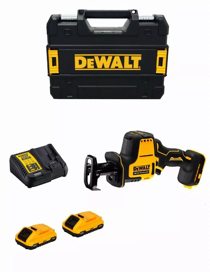 Scie sabre compacte XR 18V brushless - DEWALT - avec 2 batteries 5.0 Ah - chargeur - TSTAK - DCS369P2-QW Scie sabre compacte XR 18V brushless - DEWALT - avec 2 batteries 5.0 Ah - chargeur - TSTAK - DCS369P2-QW