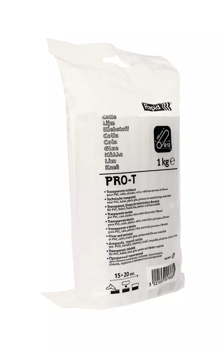 Bâtons de colle professionnelle PVC et câbles haute performance Rapid PRO-T - Transparent - 1 Kg - Sachet - RAPID-ISABERG - 40302768