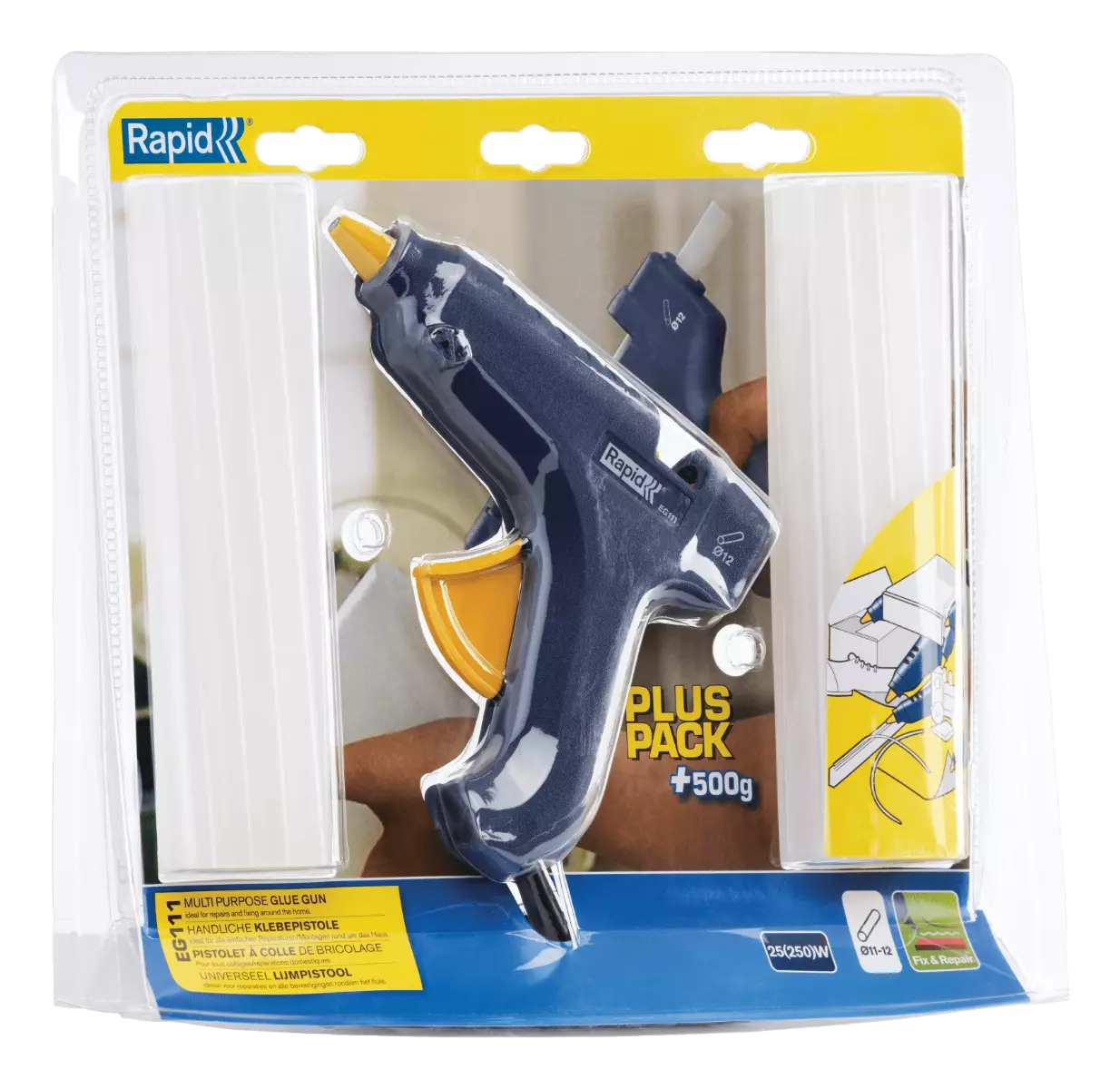 Pistolet à colle Rapid EG111 pour les bâtons de colle de 12 mm - Blister + 500g de colle - RAPID-ISABERG - 40303076 Pistolet à colle Rapid EG111 pour les bâtons de colle de 12 mm - Blister + 500g de colle - RAPID-ISABERG - 40303076
